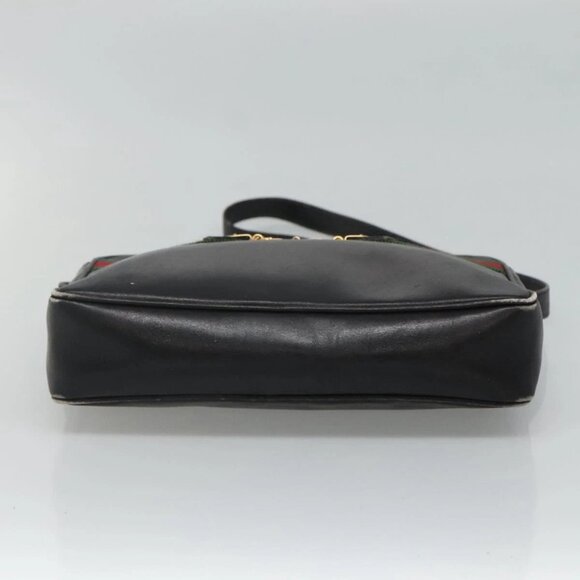 GUCCI Web Sherry Line Shoulder Bag Leather Black Red Green - Picture 9 of 16